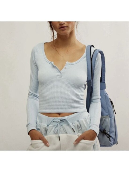 Free People Tops - Free People Long Sleeve Bali Out Artic Snow Crop Top Size XS/S New